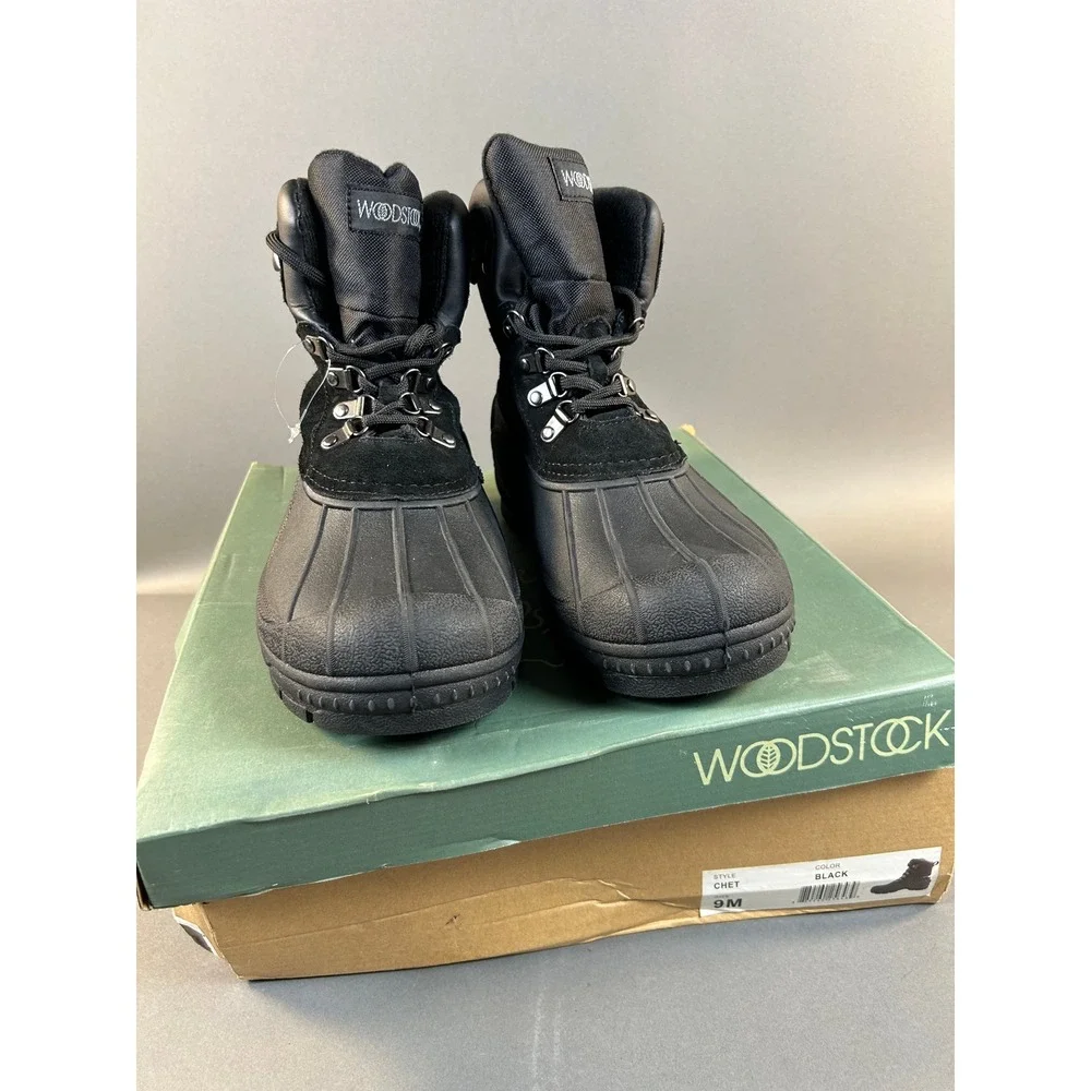 Woodstock Chet Mens Black Duck Boots Winter Snow Leather Rubber Shell Size 9M